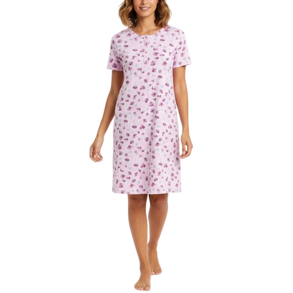 Charter Club Intimates Pink Floral Cotton Nightgown Henley Sleep Shirt Medium